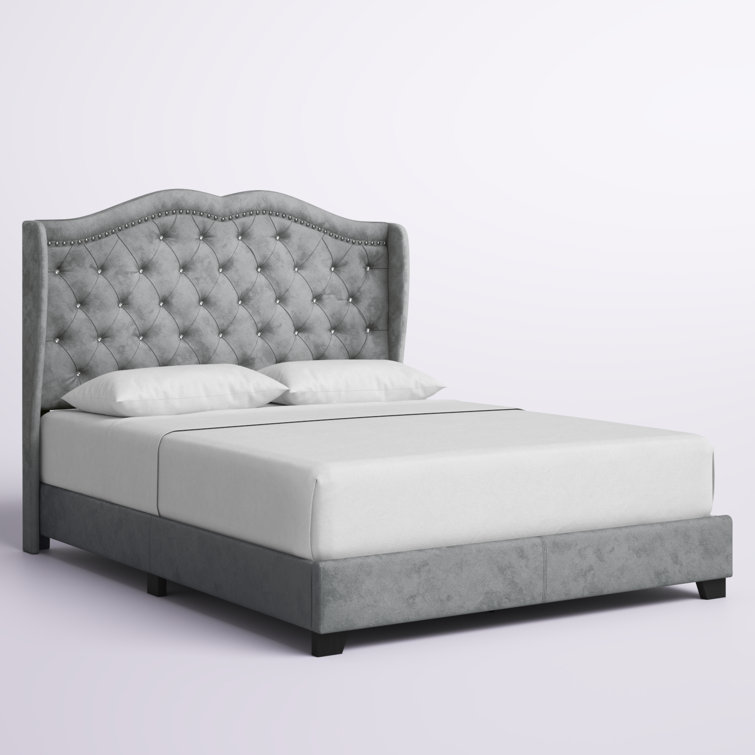 Nadine tufted upholstered low 2024 profile standard bed